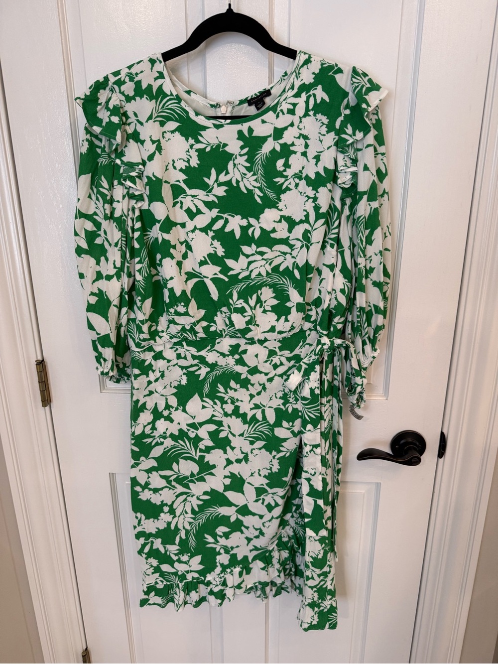 Ann Taylor Green and White Floral Wrap Dress - Women